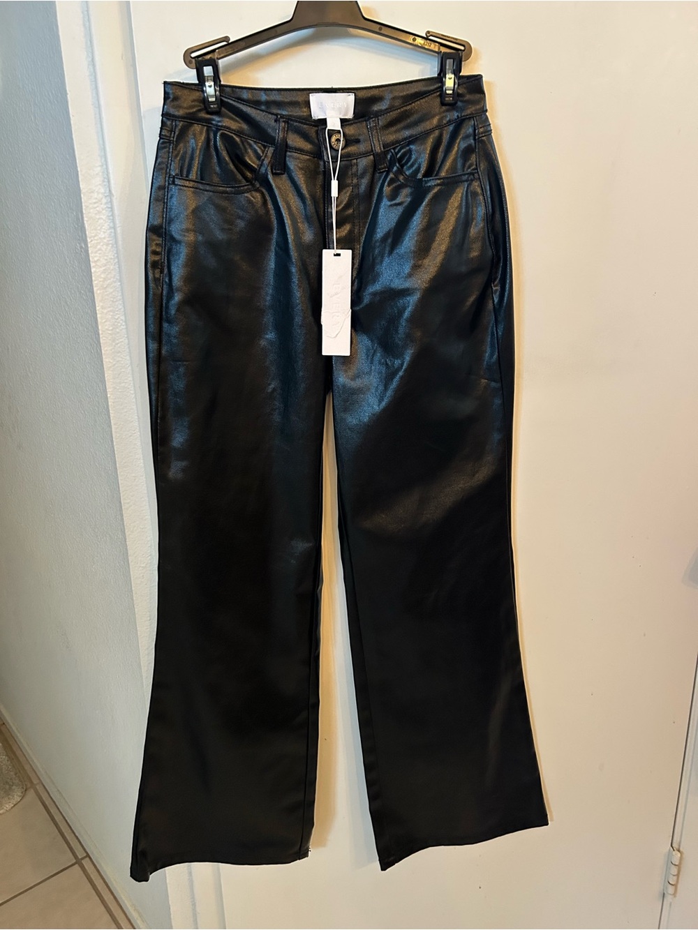 High-Rise Wide-Leg Faux Leather Pants — Black